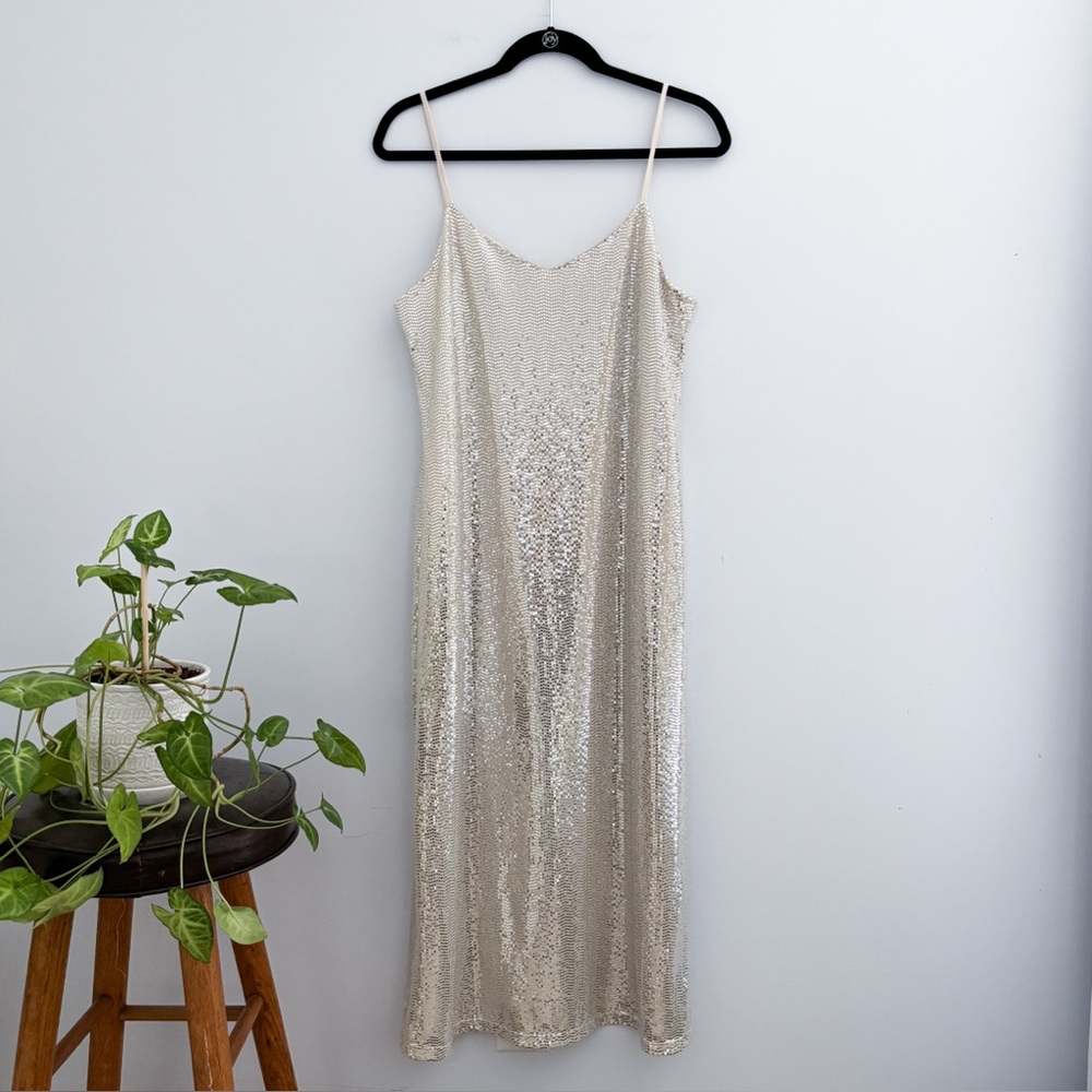 NWT Anne Klein Silver Sequin Slip Dress